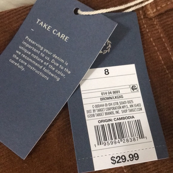 🆕NWT *UNIVERSAL THREAD BROWN VINTAGE STRAIGHT CORDUROY JEANS SIZE 8 REG - Picture 2 of 5